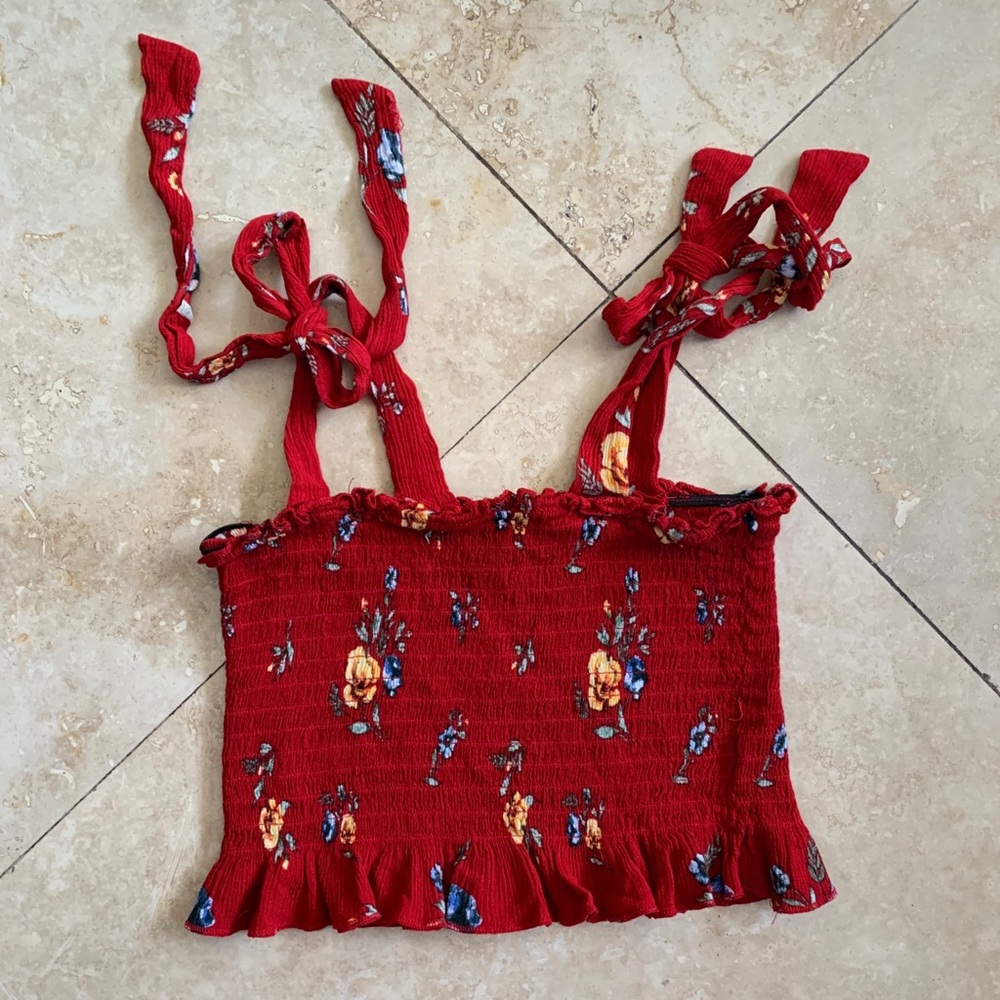 Red floral cop top